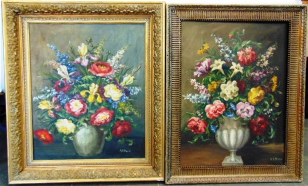 H.G. DAVIS (BRITISH, 20TH CENTURY) Still Life of Flowers; and another, similar, oils on canvas,