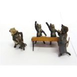 TWO AUSTRIAN COLD PAINTED BRONZE CAT GROUPS: one with nodding teacher cat and two cat pupils sat