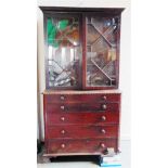 A 19TH CENTURY SECRETAIRE BOOKCASE, the associated astragal glazed bookcase top with dentil