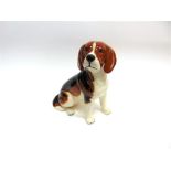 A CERAMIC FIRESIDE FIGURE OF SEATED BEAGLE 33cms high