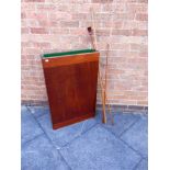 A FOLDING BAR BILLIARDS TABLE-TOP GAME with balls, two cues and claw, overall length 184cm (