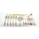 A COLLECTION OF ASSORTED SILVER TEASPOONS various dates and makers; two silver salt spoons; a