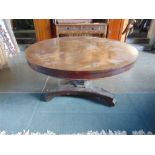 A WILLIAM IV ROSEWOOD BREAKFAST TABLE, the circular tilt top on acanthus carved hexagonal pillar