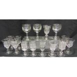 A COLLECTION OF ASSORTED ANTIQUE DRINKING GLASSES including a toastmasters or firing glass 11cm high