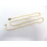 A UNIFORM ROW OF CULTURED PEARLS the 116 pearls of approximately 6/6.4mm diameter, to a sapphire and