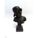 AFTER E VILLANI: 'Saida', an Art Nouveau style composite bronze bust of a young lady on square base,