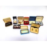 A PAIR OF CUFFLINKS stamped 'West Germany' and '925'; with a collection of gentlemans cufflinks; a