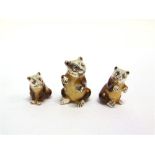 A SET OF THREE SATURNO SILVER AND ENAMEL BEARS, the largest approximately 4cm high