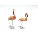 A PAIR OF SATURNO SILVER AND ENAMEL FLAMINGOS, the tallest approximately 11cm high