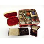 A COLLECTION OF COSTUME JEWELLERY some jewellery cases, a silver cigarette case, 44g gross; two