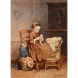 * FRERE (FRENCH SCHOOL, 19TH CENTURY) The Young Lace-Maker, watercolour, indistinctly signed lower