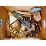ASSORTED COLLECTABLES comprising three copper grain scoops; two hardwood truncheons; a herb chopper;