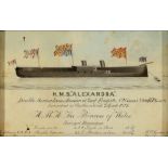 19TH CENTURY - H.M.S. ALEXANDRA - A RARE LITHO PRINTED CARD COMMEMORATING THE LAUNCH OF THE ARMOURED