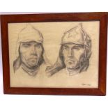 SECOND WORLD WAR - RUSSIA - M.S. PROKORYUK - PORTRAIT PENCIL STUDIES OF TWO RUSSIAN SOLDIERS head