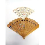 GREAT WAR - A 'SWEETHEART' SILK AND CARD FAN CIRCA 1900 applied with forty-four printed and embossed