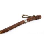 SECOND WORLD WAR - A GERMAN 'PRISONER OF WAR' CARVED WOODEN WALKING CANE with aluminium band and