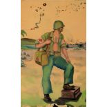 SECOND WORLD WAR - PACIFIC THEATRE - AN UNUSUAL WATERCOLOUR STUDY from life of a USMC Medic