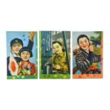 SECOND WORLD WAR - A SET OF EIGHT IMPERIAL JAPANESE PROPAGANDA POSTCARDS depicting happy