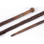 GREAT WAR - A FRENCH CARVED OAK WALKING CANE decorated with oak leafs and geometric deep cut