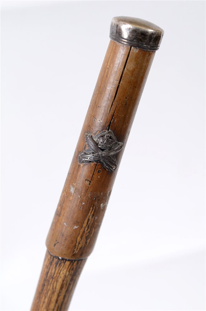 GREAT WAR - MACHINE GUN CORPS - A SILVER MOUNTED BAMBOO WALKING CANE OR SWAGGER STICK the
