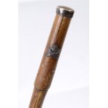 GREAT WAR - MACHINE GUN CORPS - A SILVER MOUNTED BAMBOO WALKING CANE OR SWAGGER STICK the