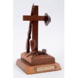 GREAT WAR - A FRENCH CARVED WOODEN MEMORIAL modelled as a grave on a rustic base with Brodie type
