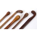 GREAT WAR AVIATION - A COLLECTION OF FIVE MAHOGANY WALKING CANES each worked from propellers, some