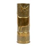 GREAT WAR - AN INTERESTING ANTI-GERMAN FRENCH TRENCH ART 75MM SHELL ]Case decorated in relief with a