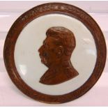 RUSSIA - JOSEPH STALIN 1878 - 1953 - A BAS RELIEF BRASS MEDALLION the profile bust of Stalin mounted