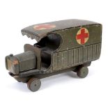 GREAT WAR - A SCRATCH BUILT WOODEN AND STEEL MODEL OF A MOTOR AMBULANCE probably made by motor