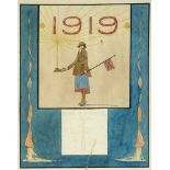 GREAT WAR - G.S. EDMONDS - A 1919 'ART NOUVEAU' STYLIZED PEN AND WATERCOLOUR DESIGN FOR A NEW YEAR