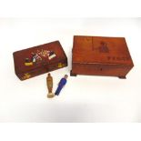 GREAT WAR - A BRITISH PRISONER OF WAR CARVED OAK SEWING BOX decorated with various painted flower