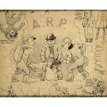 SECOND WORLD WAR - OSCAR - 'A.R.P.' pencil and ink, satirical cartoon, signed bottom right, dated