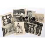 SECOND WORLD WAR - A COLLECTION OF TEN RARE RUSSIAN OR POLISH PRISONER OF WAR PEN AND INK DRAWINGS