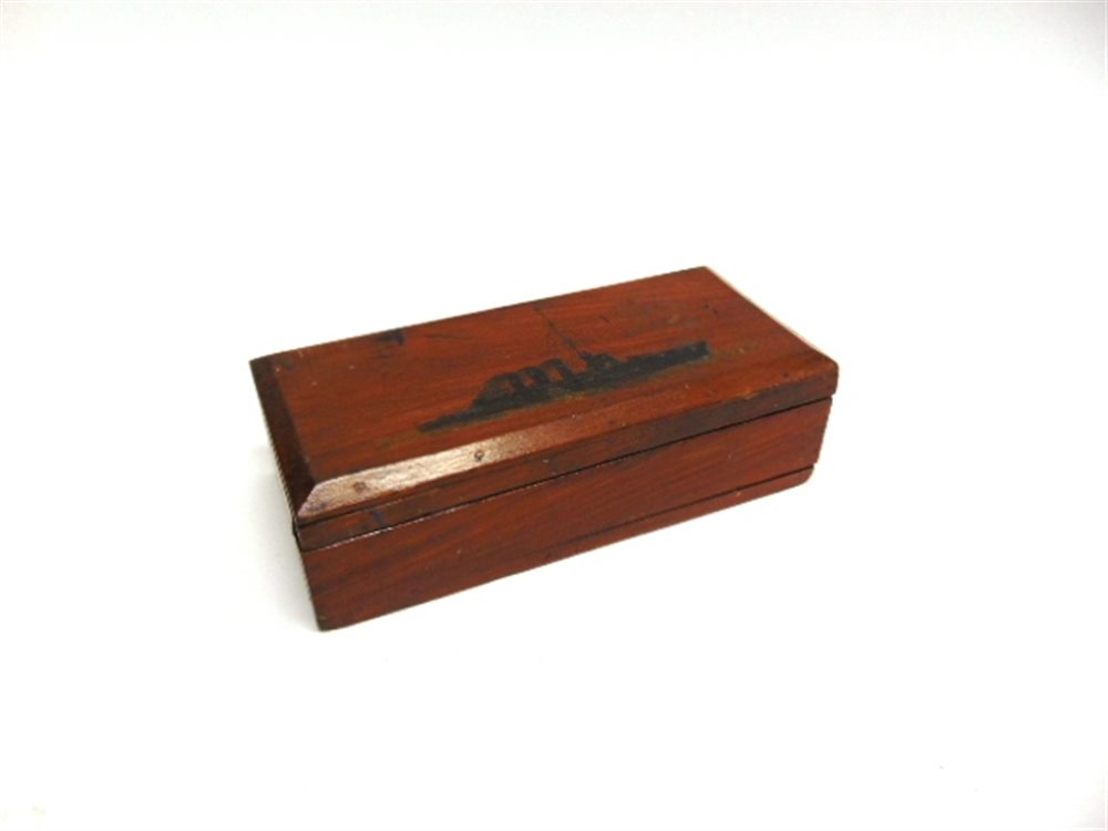 GREAT WAR - A BRITISH PRISONER OF WAR WOOD GRONINGEN TRINKET BOX the lid with a hand painted