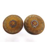 A PAIR OF ORDER OF THE STAR OF INDIA PAINTED CAST METAL WALL PLAQUES set to circular wooden