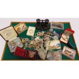 A COLLECTION OF ASSORTED COSTUME JEWELLERY with a pair of opera glasses