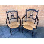 A PAIR OF WILLIAM MORRIS RUSH SEAT ARMCHAIRS and matching side chair