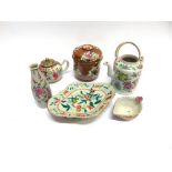 A COLLECTION OF CHINESE CERAMICS including a small Famille Verte teapot decorated with figures in