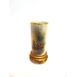 A ROYAL WORCESTER STINTON DECORATED SLEEVE VASE of cylindrical form on pierced gilded foot,