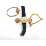CERTINA, A GENTLEMANS 9 CARAT GOLD WRISTWATCH on a strap; with three ladies gold wrist watches,