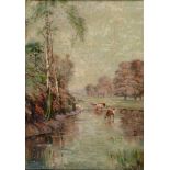 BRITISH SCHOOL (LATE 19TH / EARLY 20TH CENTURY) Watering Cattle in Autumn, oil on canvas,