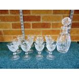 A WATERFORD CRYSTAL CUT GLASS DECANTER, acid etched 'Waterford' mark to base, 27.5cm high;