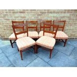 A SET OF SIX 19TH CENTURY MAHOGANY DINING CHAIRS with line inlaid decoration, stuffover seats on H-