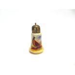 A LOCKE & CO WORCESTER EPNS MOUNTED SUGAR CASTER with painted floral decoration of a cock pheasant