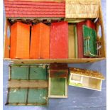 ASSORTED TOY FARM BUILDINGS of painted wood and card construction, including stable blocks and