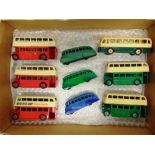 NINE DINKY DIECAST MODEL BUSES & COACHES circa 1940s-50s, variable condition, some wholly or