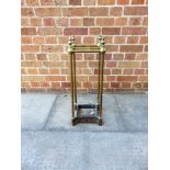 A VICTORIAN BRASS AND CAST IRON STICK STAND with removable metal drip tray, 23cm square 65cm high