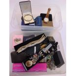 A COLLECTION OF COSTUME JEWELLERY a small number of silver items; a gentlemans Wrangler wrist watch;