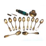 A SET OF SIX VICTORIAN NEWCASTLE SILVER TEASPOONS by Thomas Sewell, 1853, fiddle and shell